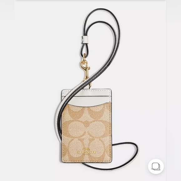 🔹️COACH🔹️ Signature canvas PVC ID Lanyard case in Light Khaki/Chalk White ✨️🤍 - Picture 1 of 3